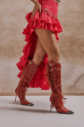 AZALEA WANG PELAGIANA RED WESTERN POINTED TOE STILETTO BOOT