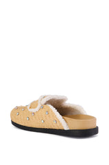 AZALEA WANG KORYNN BEIGE EMBELLISHED RAFFIA FLAT