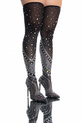 AZALEA WANG ROXY RHINESTONETHIGH HIGH STILETTO BOOT IN BLACK