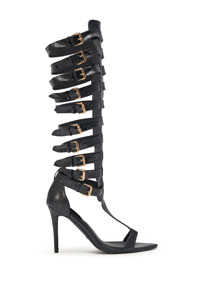 AZALEA WANG CHERLLI BLACK CROC OVER THE KNEE SANDAL