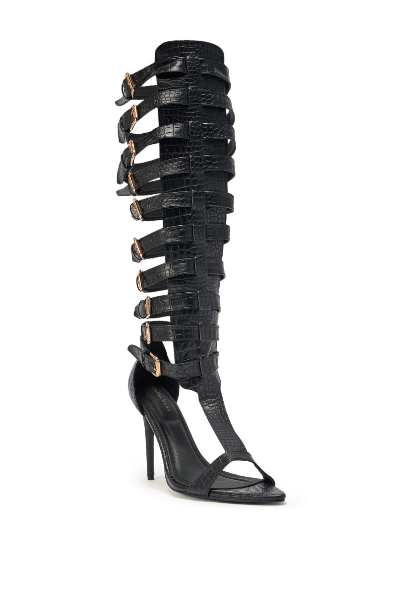 AZALEA WANG CHERLLI BLACK CROC OVER THE KNEE SANDAL