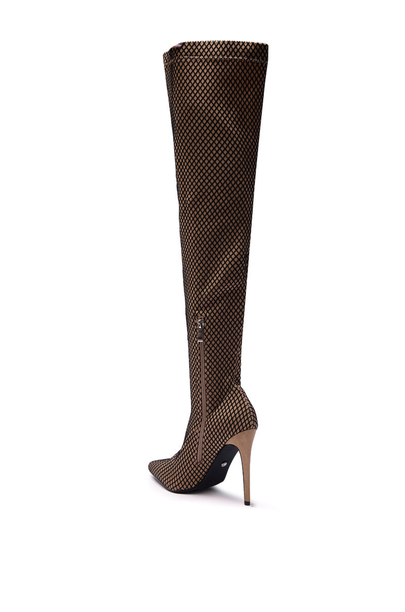 AZALEA WANG FREEDAH NUDE FISHNET LOOK STILETTO BOOT