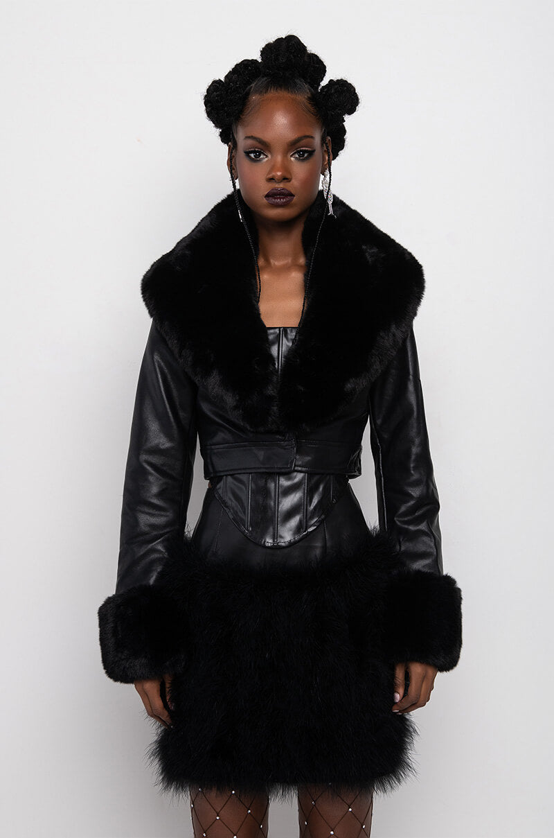 AZALEA WANG FUR TRIM GISELLE CROP JACKET IN BLACK