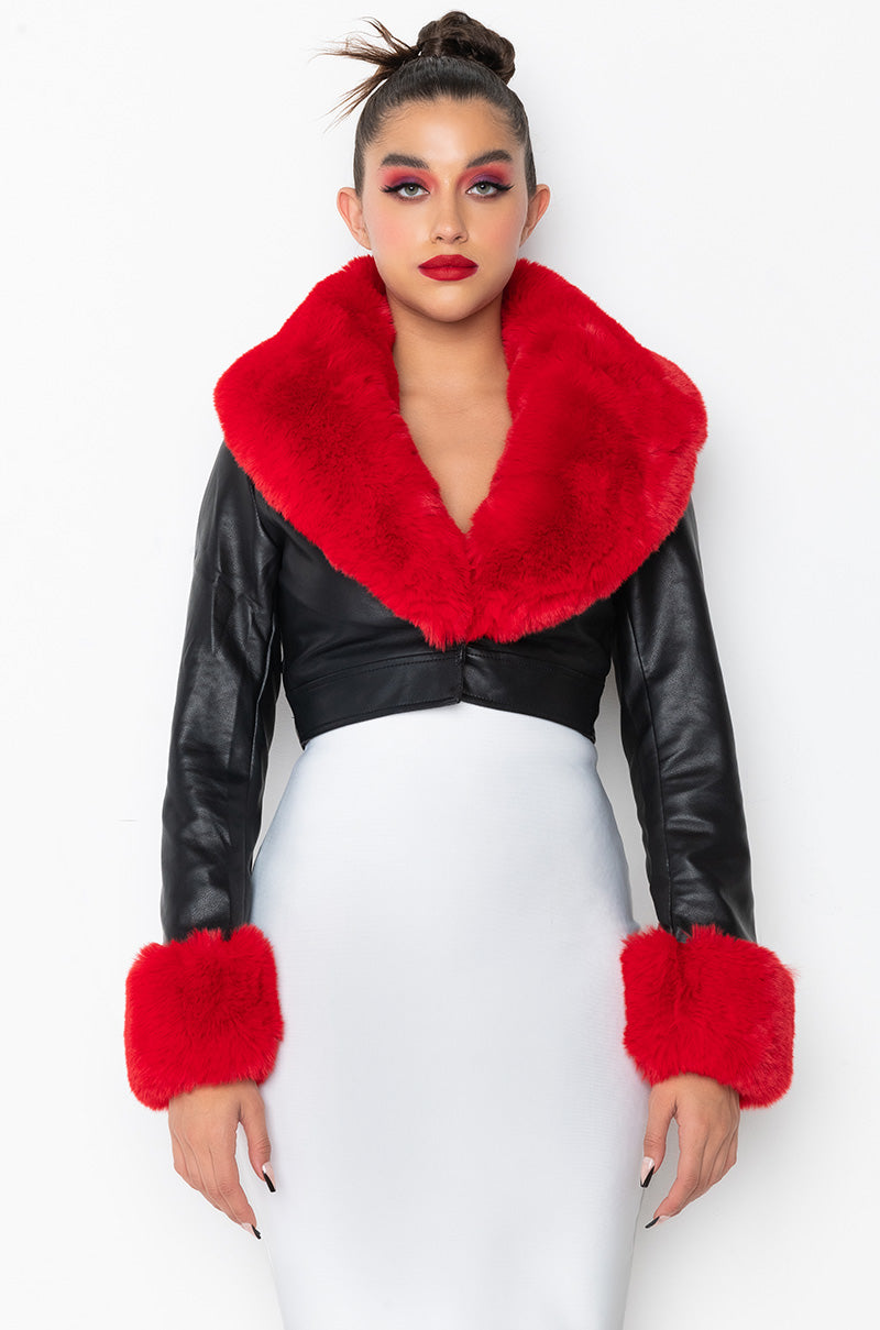 AZALEA WANG FUR TRIM GISELLE CROP JACKET
