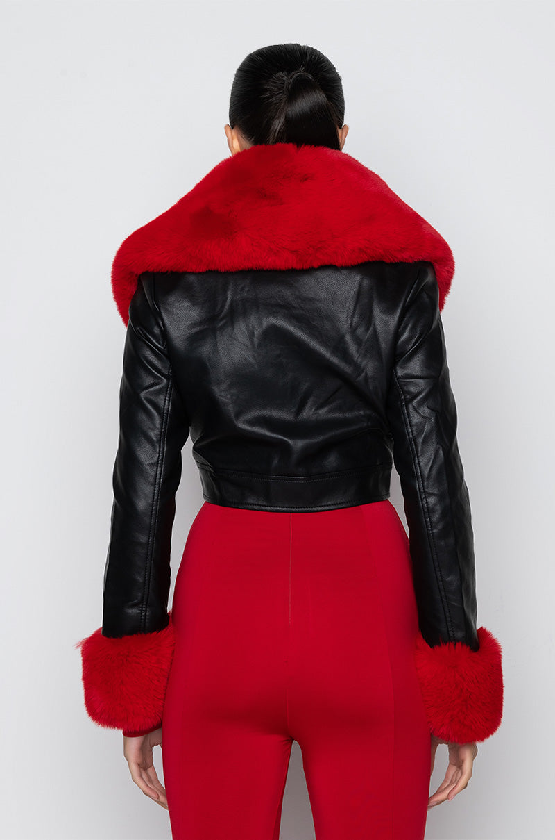 AZALEA WANG FUR TRIM GISELLE CROP JACKET