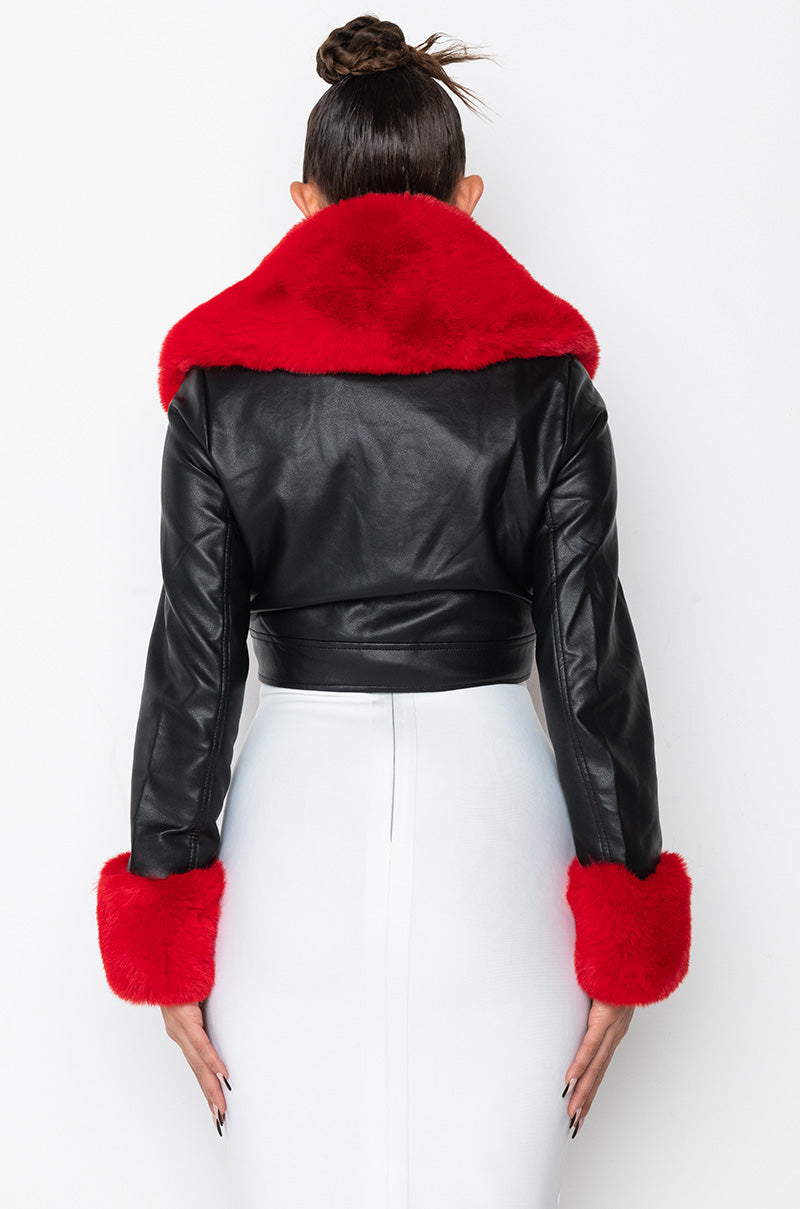 AZALEA WANG FUR TRIM GISELLE CROP JACKET