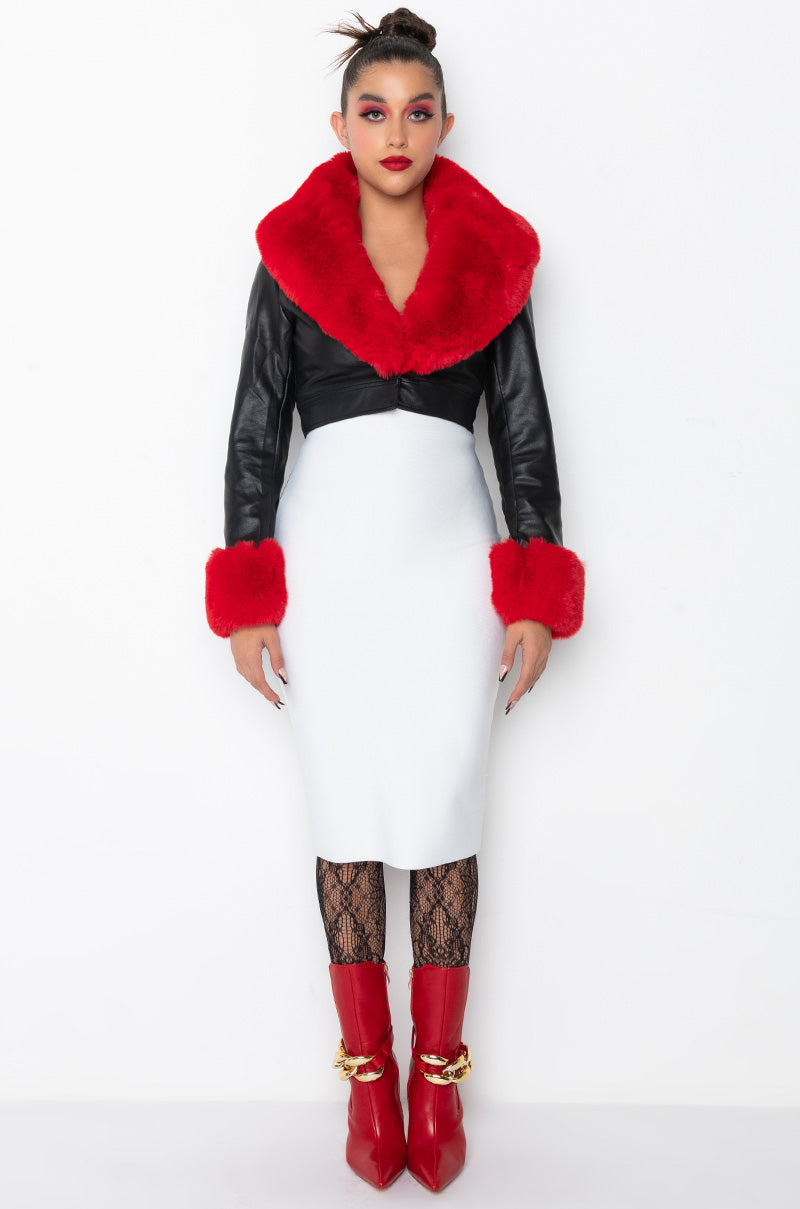 AZALEA WANG FUR TRIM GISELLE CROP JACKET