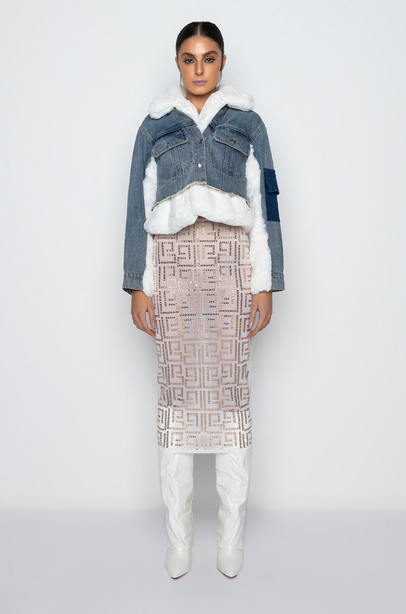 AZALEA WANG AMIEE DENIM JACKET WITH FAUX FUR