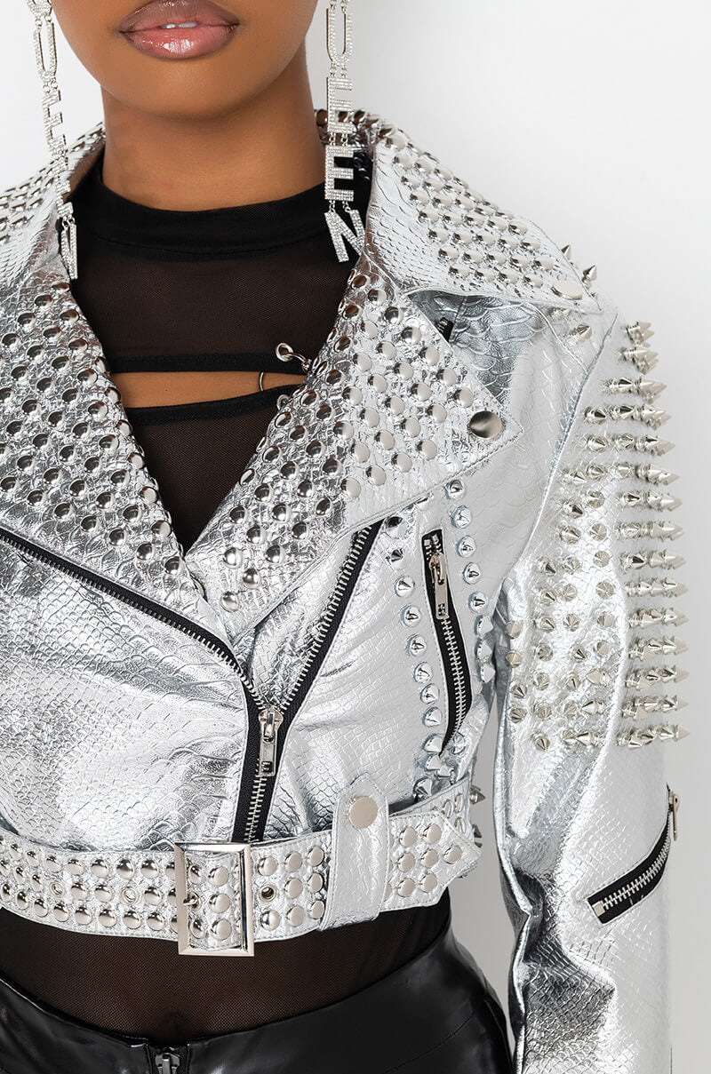 AZALEA WANG SILVER STUDDED CROP MOTO