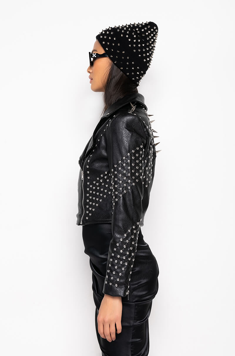 AZALEA WANG SIMPLE CHAIN STUD MOTO JACKET